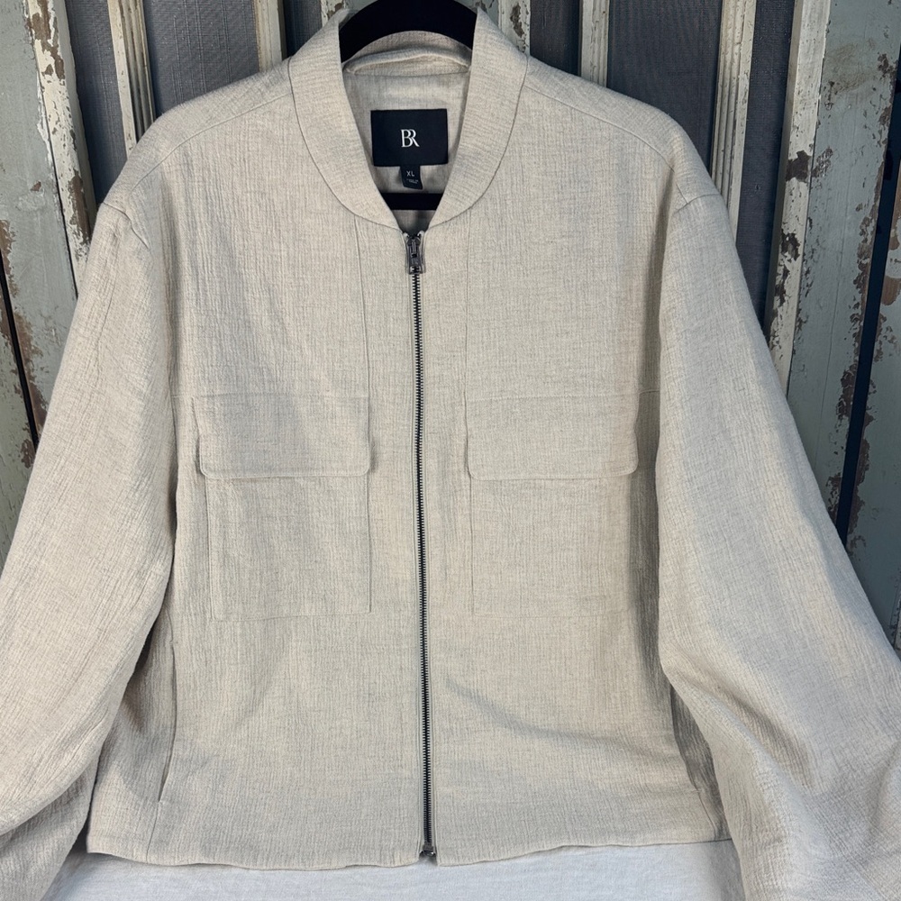 Banana Republic Bella Cotton Linen Light Tan Bomber Jacket XL